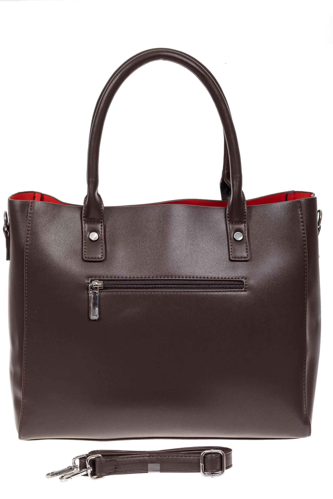 На фото 3 - Женская сумка тоут из гладкой экокожи, цвет шоколад