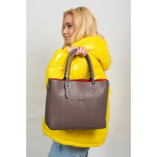 На фото 1 - Женская сумка тоут из гладкой экокожи, цвет коричневый
