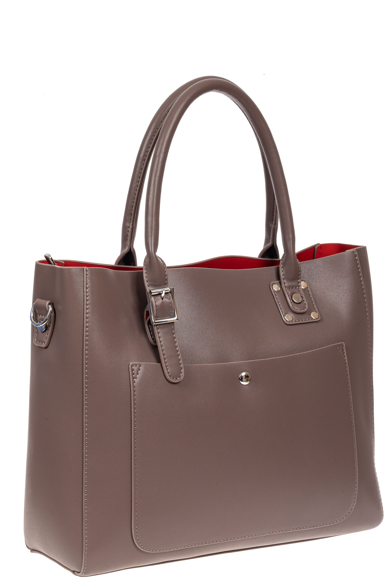 На фото 2 - Женская сумка тоут из гладкой экокожи, цвет коричневый