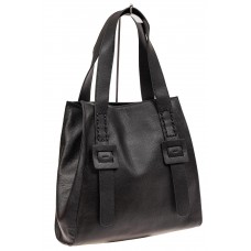 На фото 1 - Большая сумка женская из натуральной кожи, цвет черный