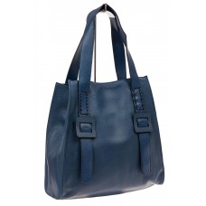 На фото 1 - Большая кожаная сумка женская, синяя