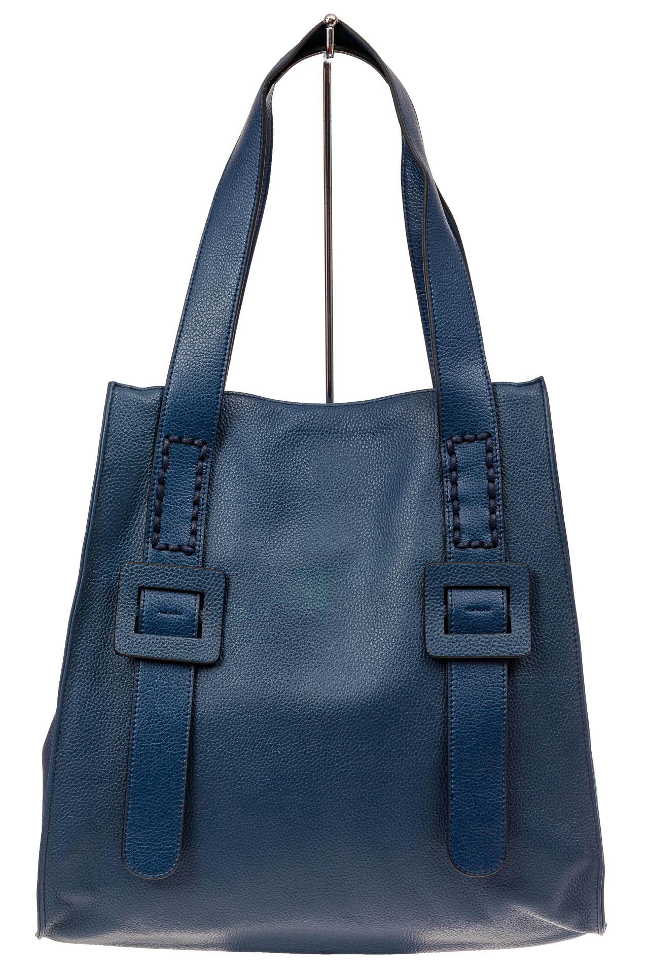 На фото 2 - Большая кожаная сумка женская, синяя