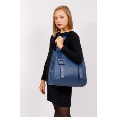 На фото 5 - Большая кожаная сумка женская, синяя