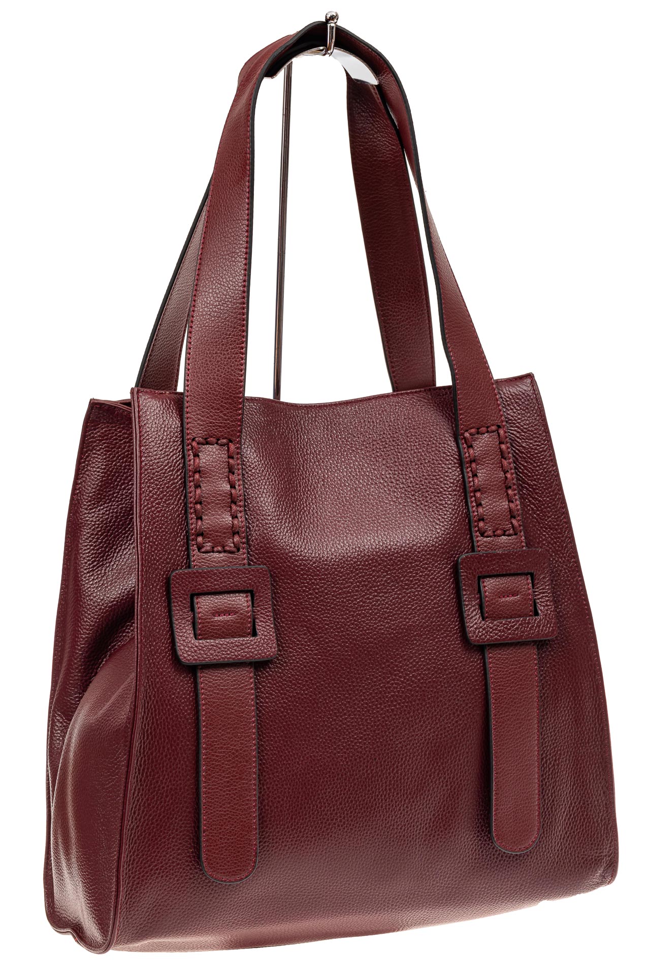 На фото 1 - Большая сумка женская из натуральной кожи, цвет бордо