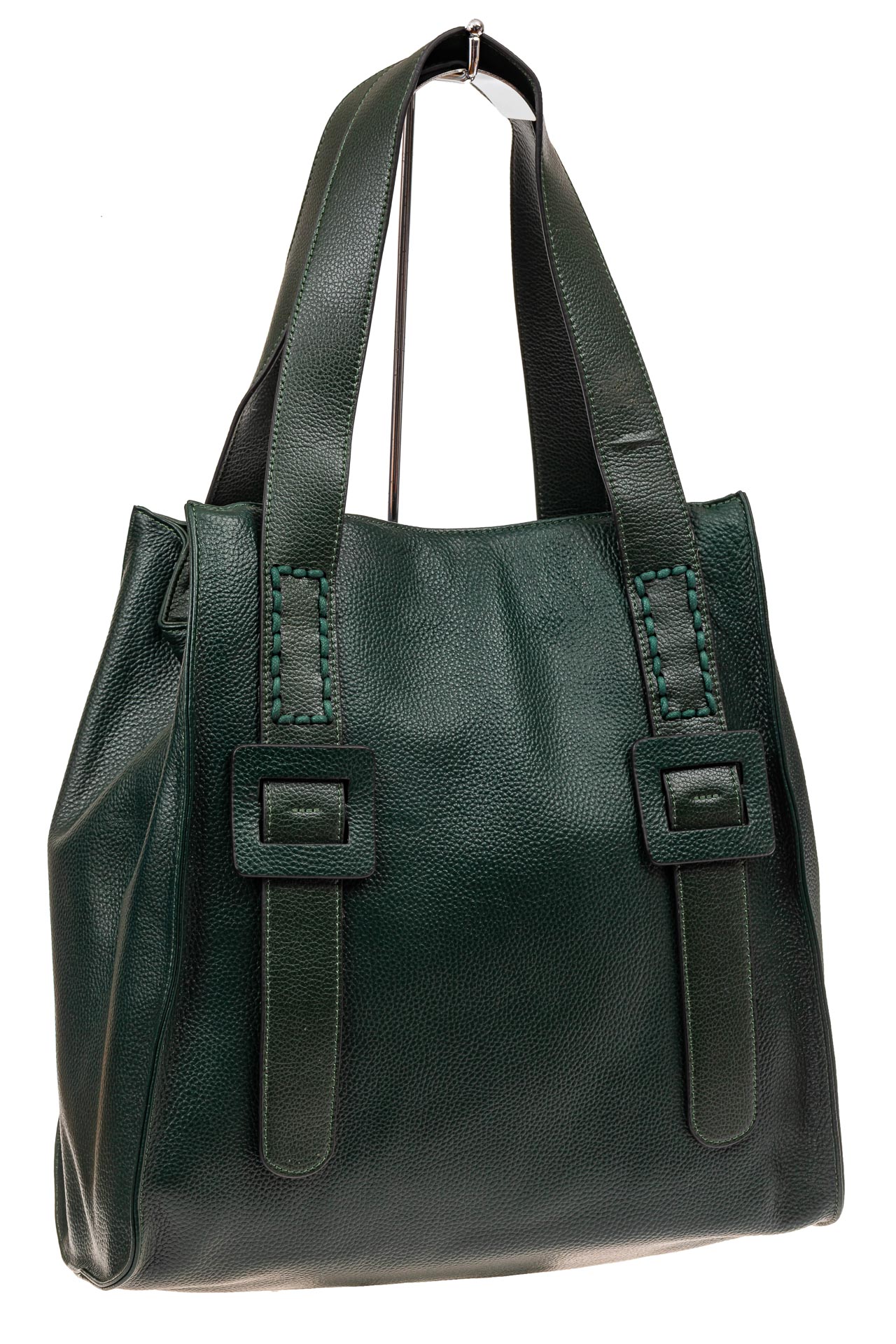 На фото 1 - Большая сумка женская из натуральной кожи, цвет зеленый