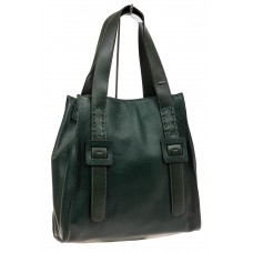 На фото 1 - Большая сумка женская из натуральной кожи, цвет зеленый