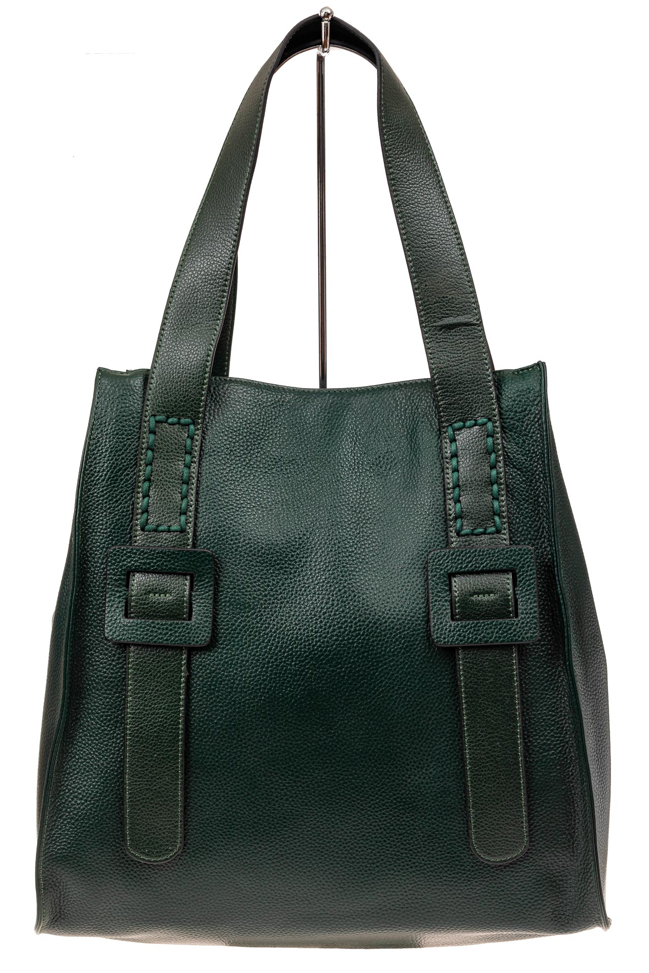 На фото 2 - Большая сумка женская из натуральной кожи, цвет зеленый
