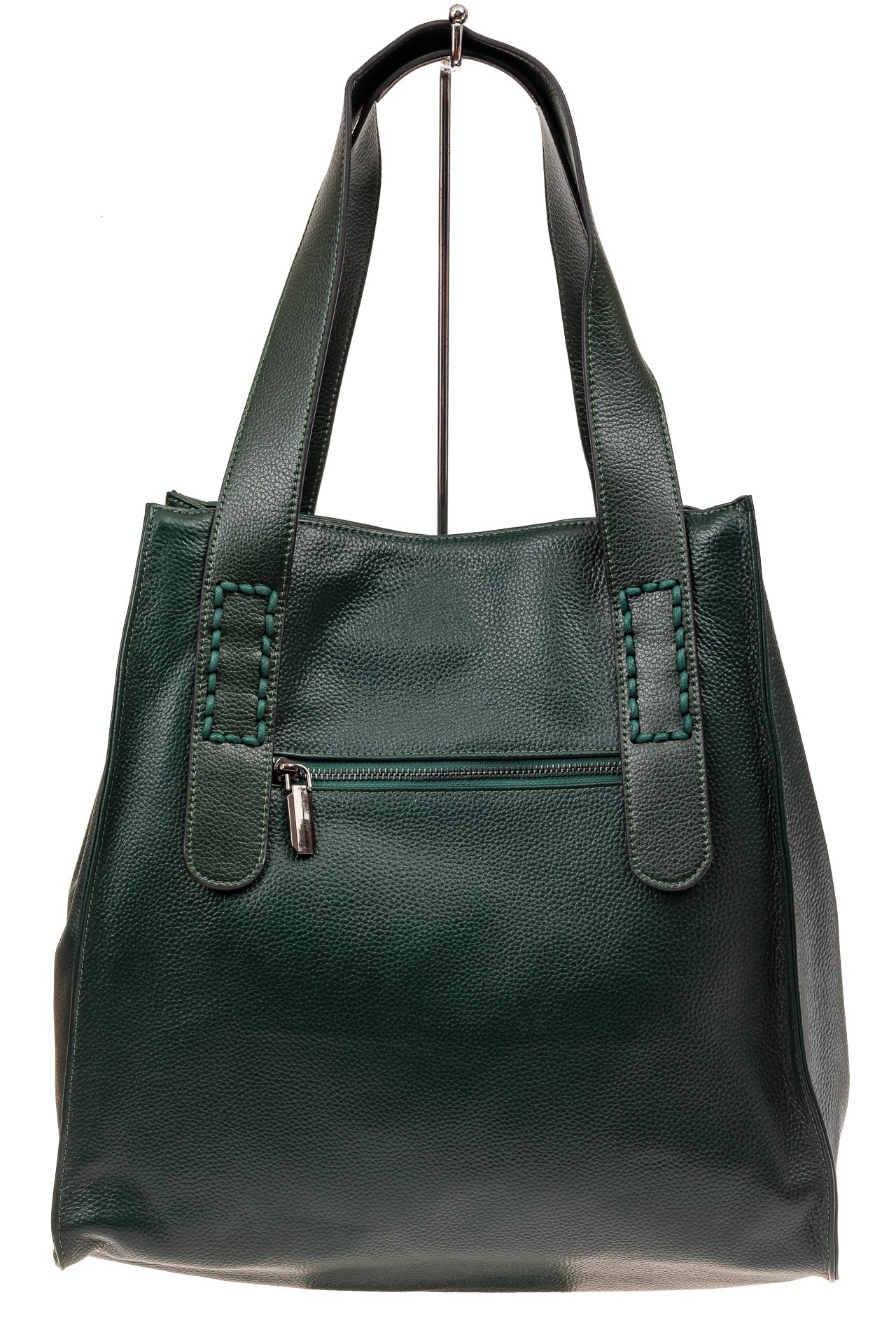 На фото 3 - Большая сумка женская из натуральной кожи, цвет зеленый