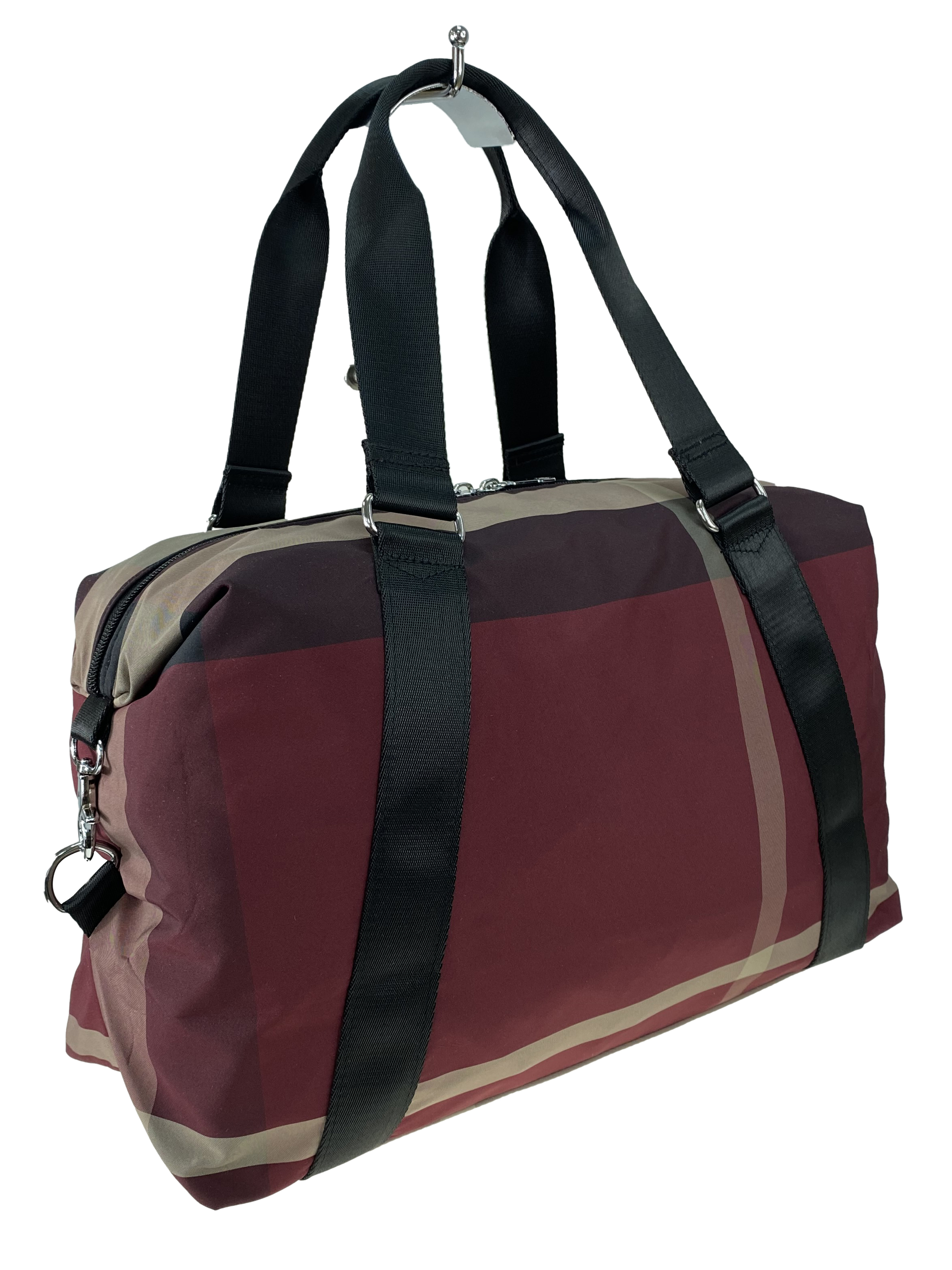 На фото 1 - Дорожная текстильная сумка с принтом, цвет бордовый