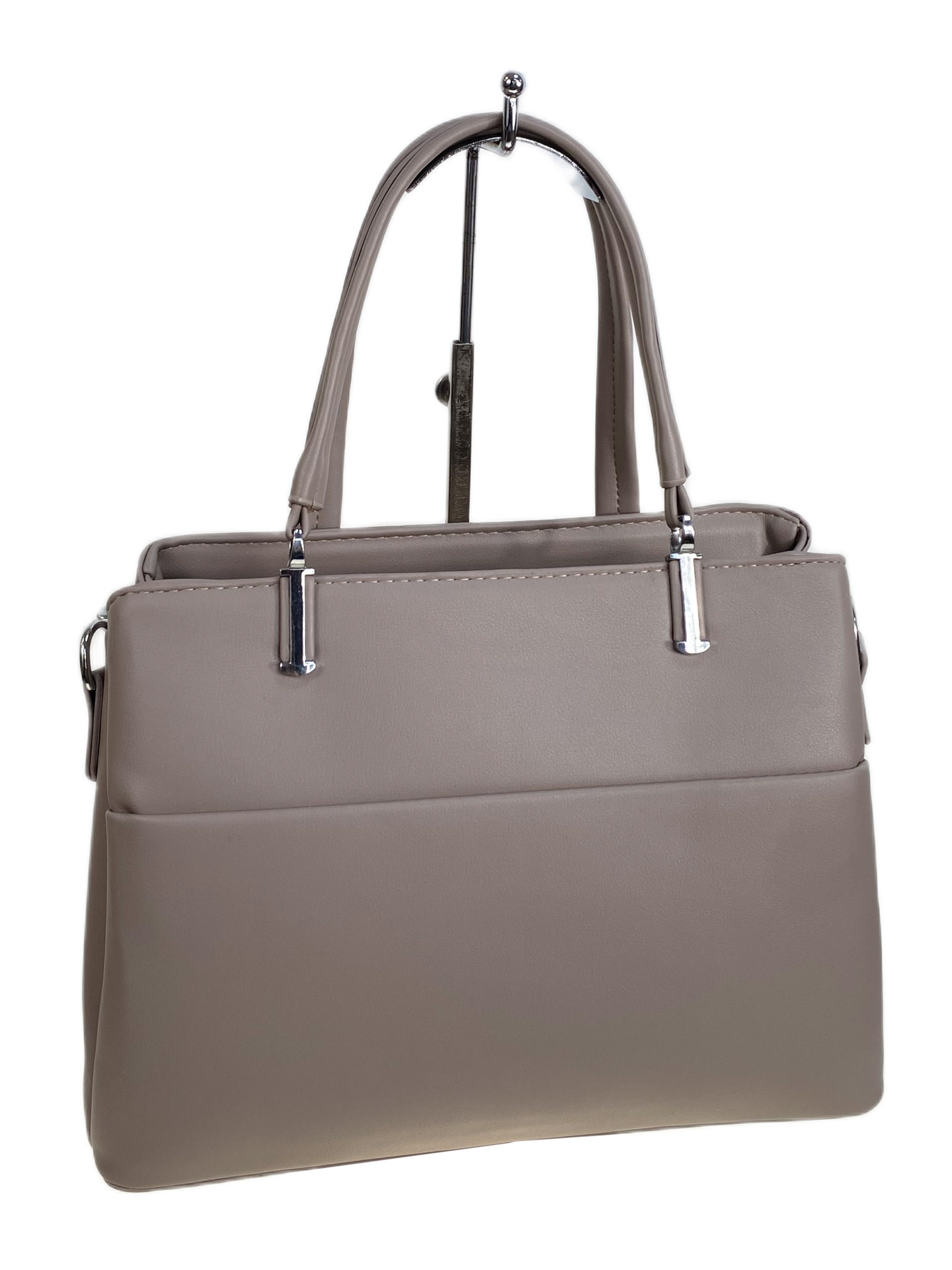 На фото 1 - Женская сумка из искусственной кожи, цвет бежевый