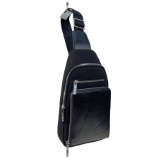 На фото 1 - Комбинированная мужская сумка слинг из натуральной кожи и текстиля цвет черный 