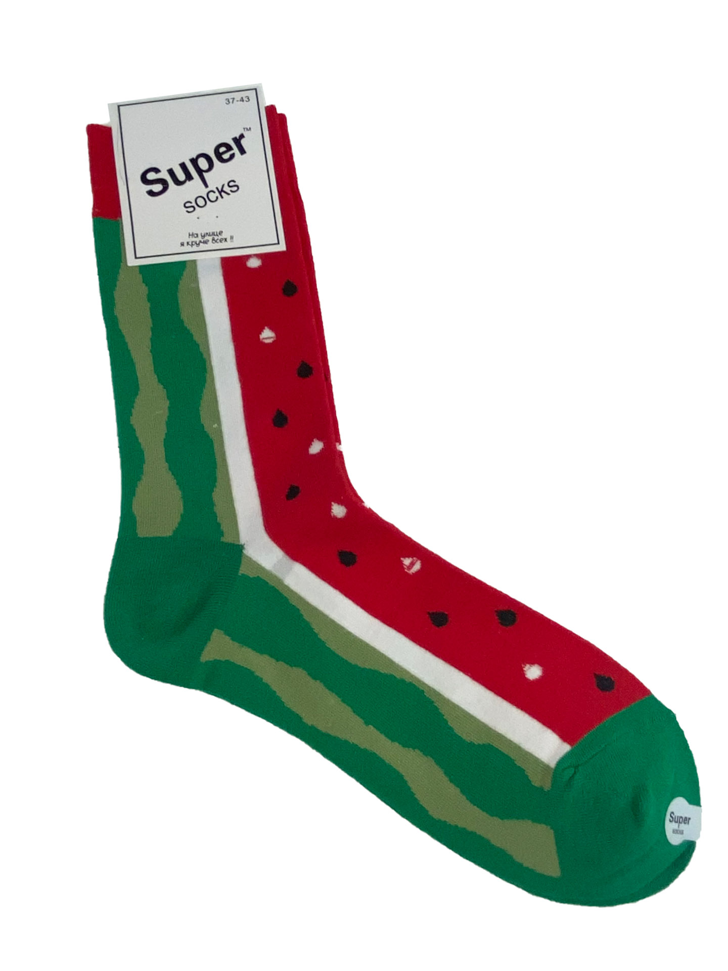 На фото 1 - Высокие молодёжные носки с принтом, цвет красный с зелёным