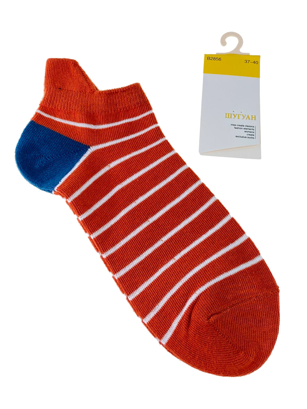 На фото 1 - Женские носки в полоску с высокой пяткой, цвет красный