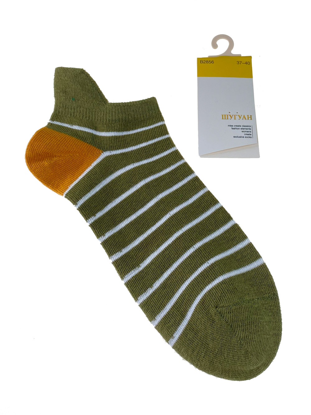 На фото 1 - Женские носки в полоску с высокой пяткой, цвет зелёный