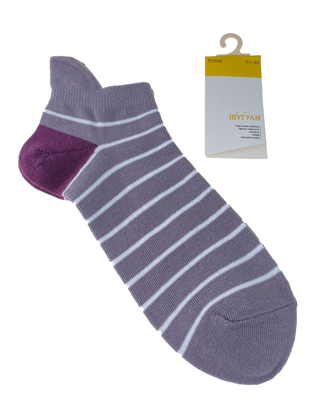 На фото 1 - Женские носки в полоску с высокой пяткой, цвет сиреневый