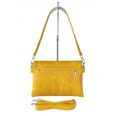 На фото 3 - Женская сумка-мессенджер из экокожи с разноцветными вставками, жёлто-оранжевый цвет