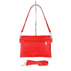 На фото 3 - Женская сумка-мессенджер из экокожи с разноцветными вставками, красный цвет