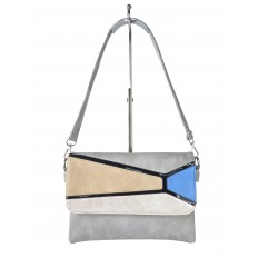На фото 2 - Женская сумка-мессенджер из экокожи с разноцветными вставками, серый цвет