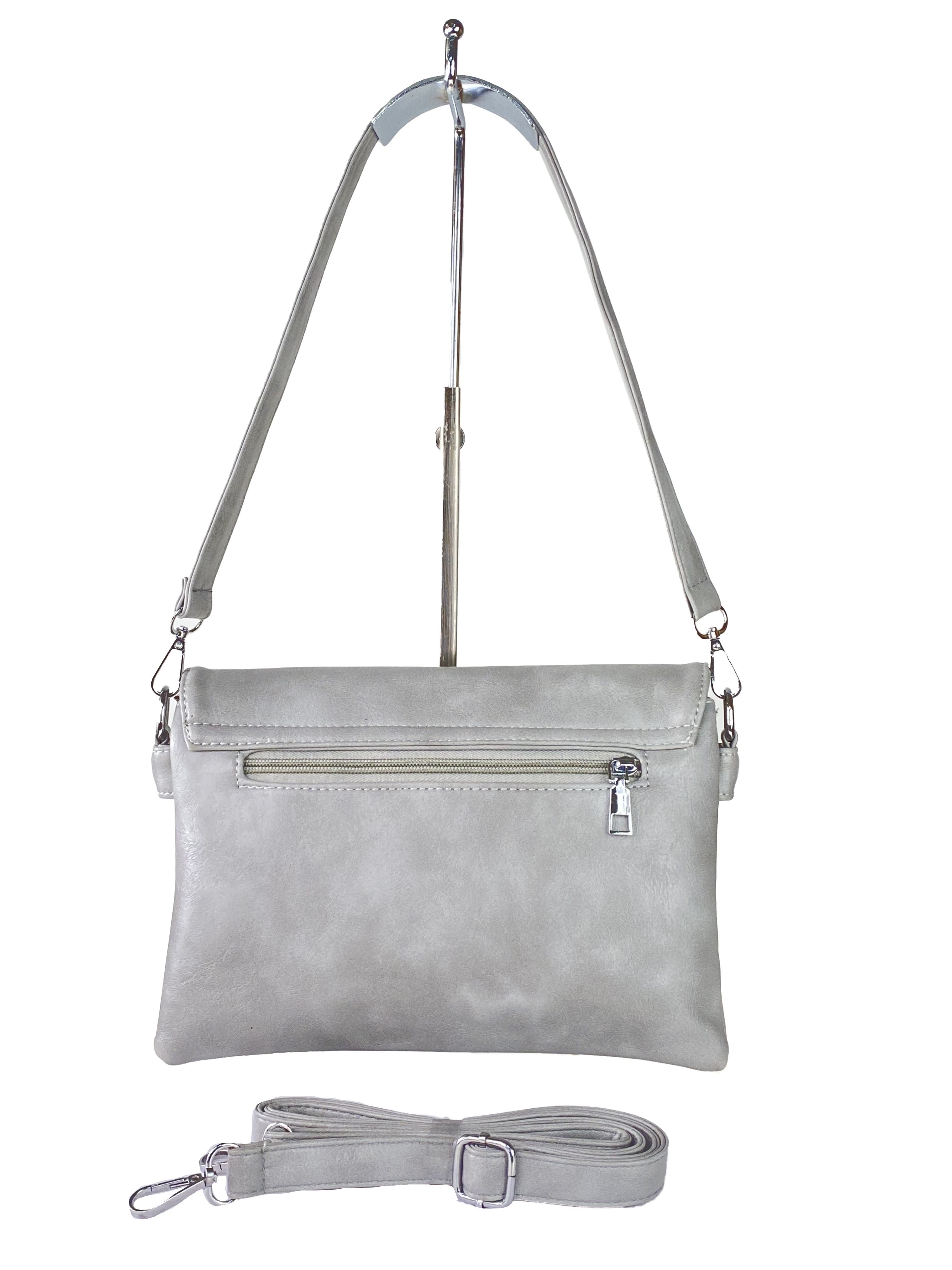 На фото 3 - Женская сумка-мессенджер из экокожи с разноцветными вставками, серый цвет