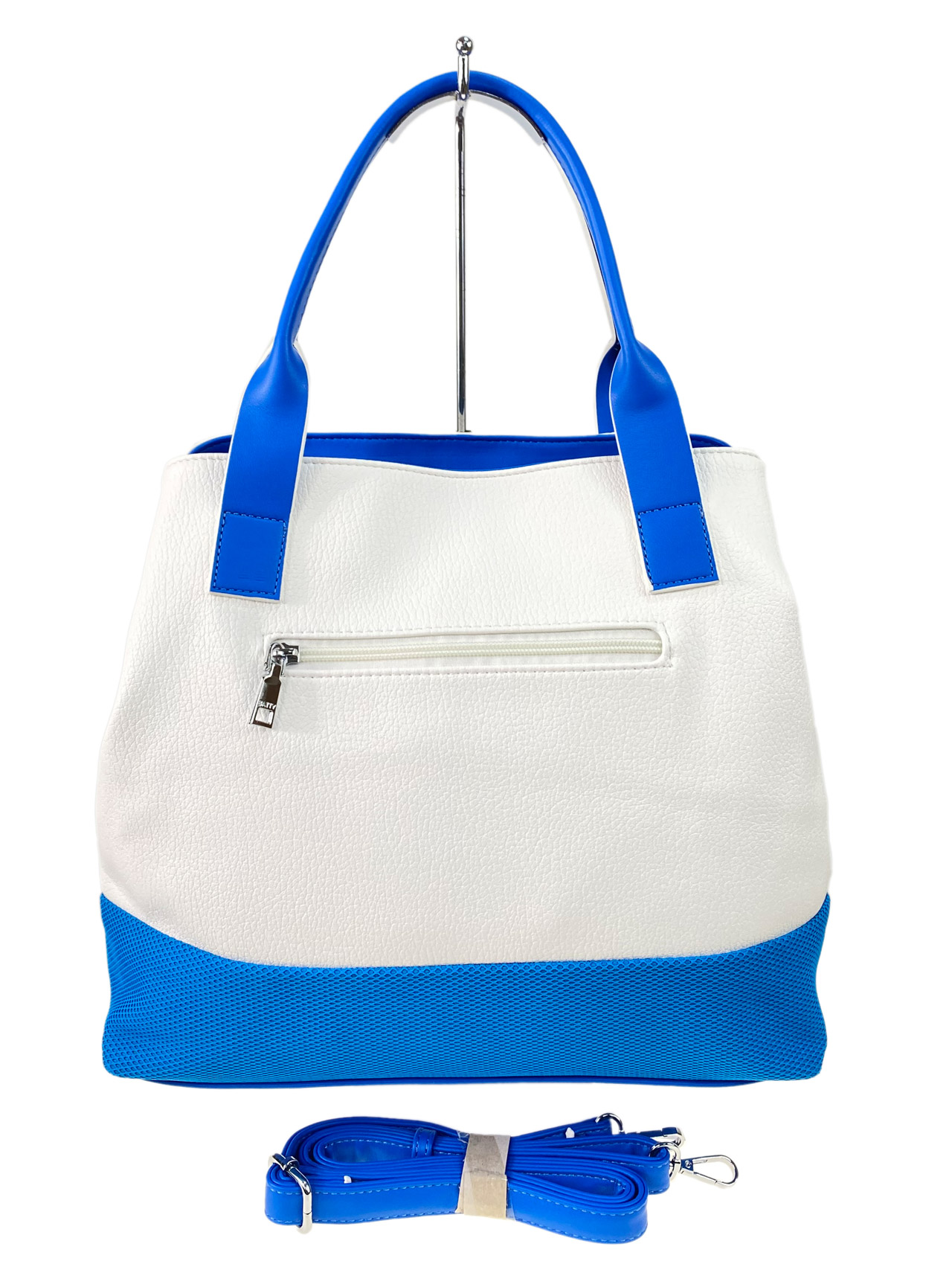 На фото 3 - Женская сумка из искусственной кожи, цвет бело-синяя