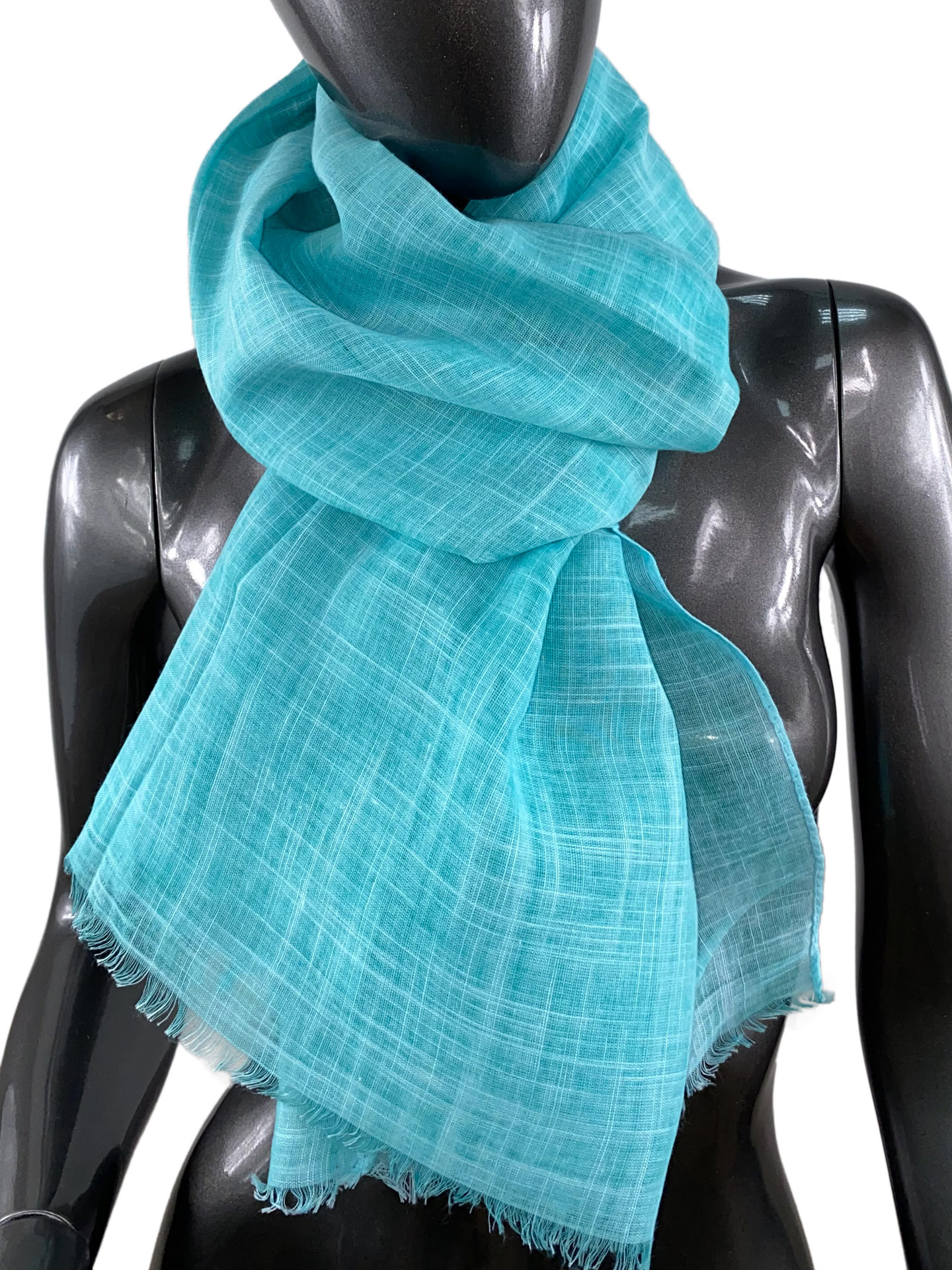 На фото 1 - Лёгкий шейный платок из хлопка и бамбука, цвет ярко-бирюзовый