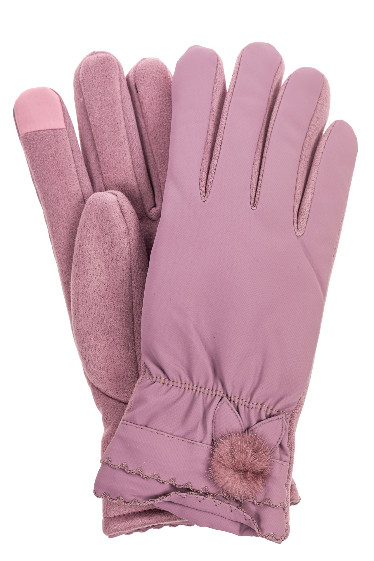 На фото 1 - Классические перчатки женские с мехом, цвет сиреневый