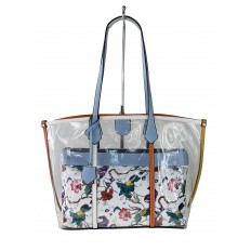 На фото 2 - Прозрачная летняя сумка из ПВХ с текстильной косметичкой, цвет голубой