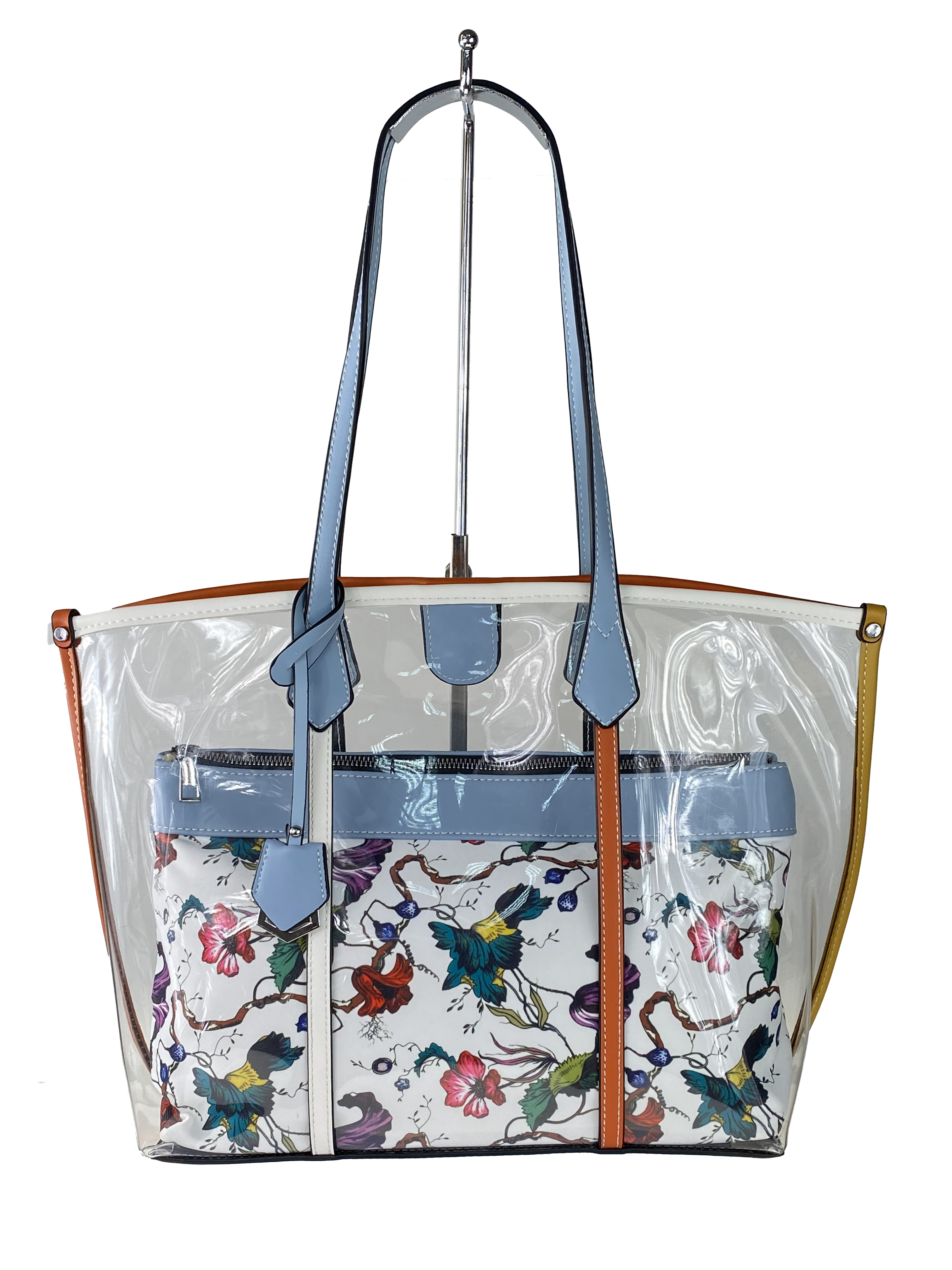 На фото 2 - Прозрачная летняя сумка из ПВХ с текстильной косметичкой, цвет голубой
