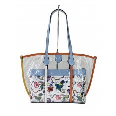 На фото 3 - Прозрачная летняя сумка из ПВХ с текстильной косметичкой, цвет голубой
