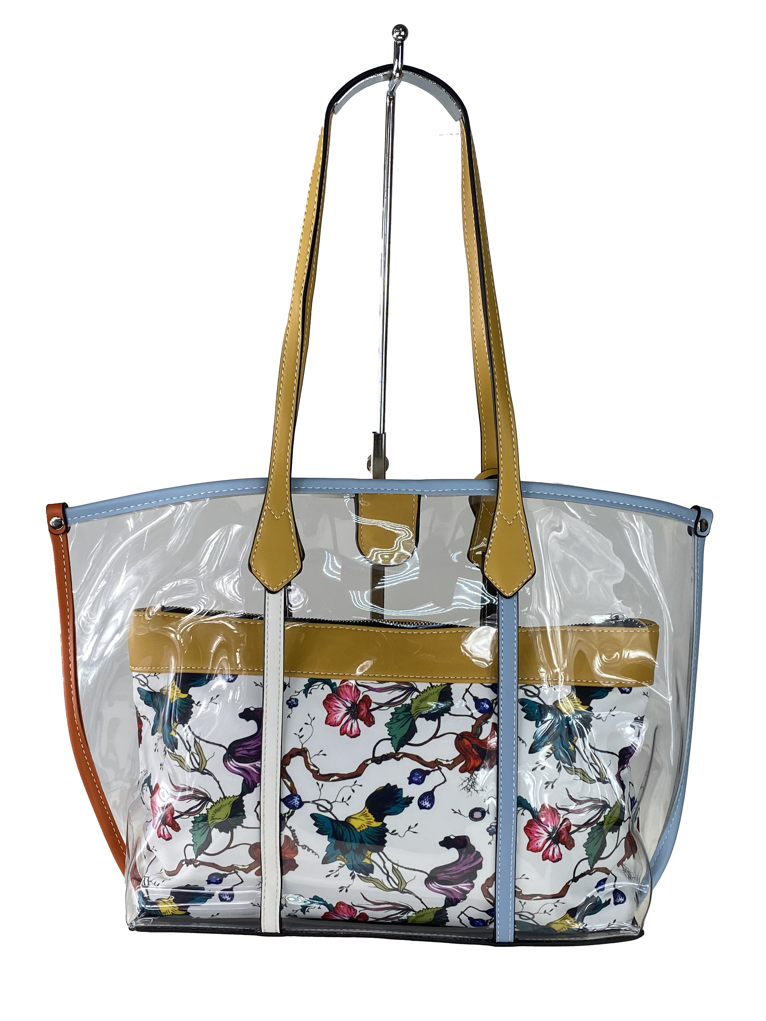 На фото 3 - Прозрачная летняя сумка из ПВХ с текстильной косметичкой, цвет жёлтый