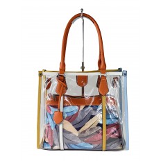 На фото 2 - Летняя прозрачная сумка из ПВХ с косметичкой из текстиля, цвет оранжевый