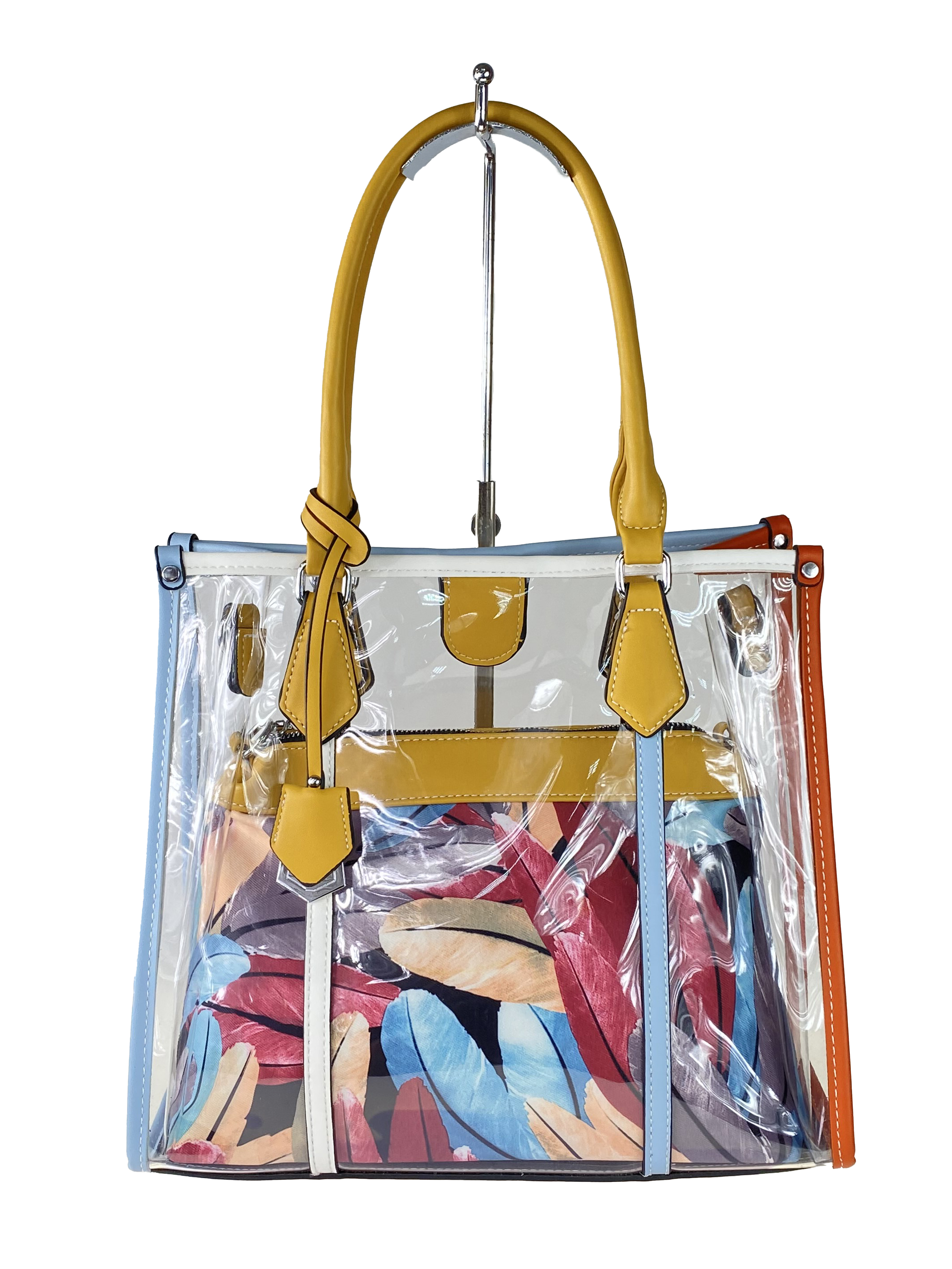 На фото 2 - Летняя прозрачная сумка из ПВХ с косметичкой из текстиля, цвет жёлтый