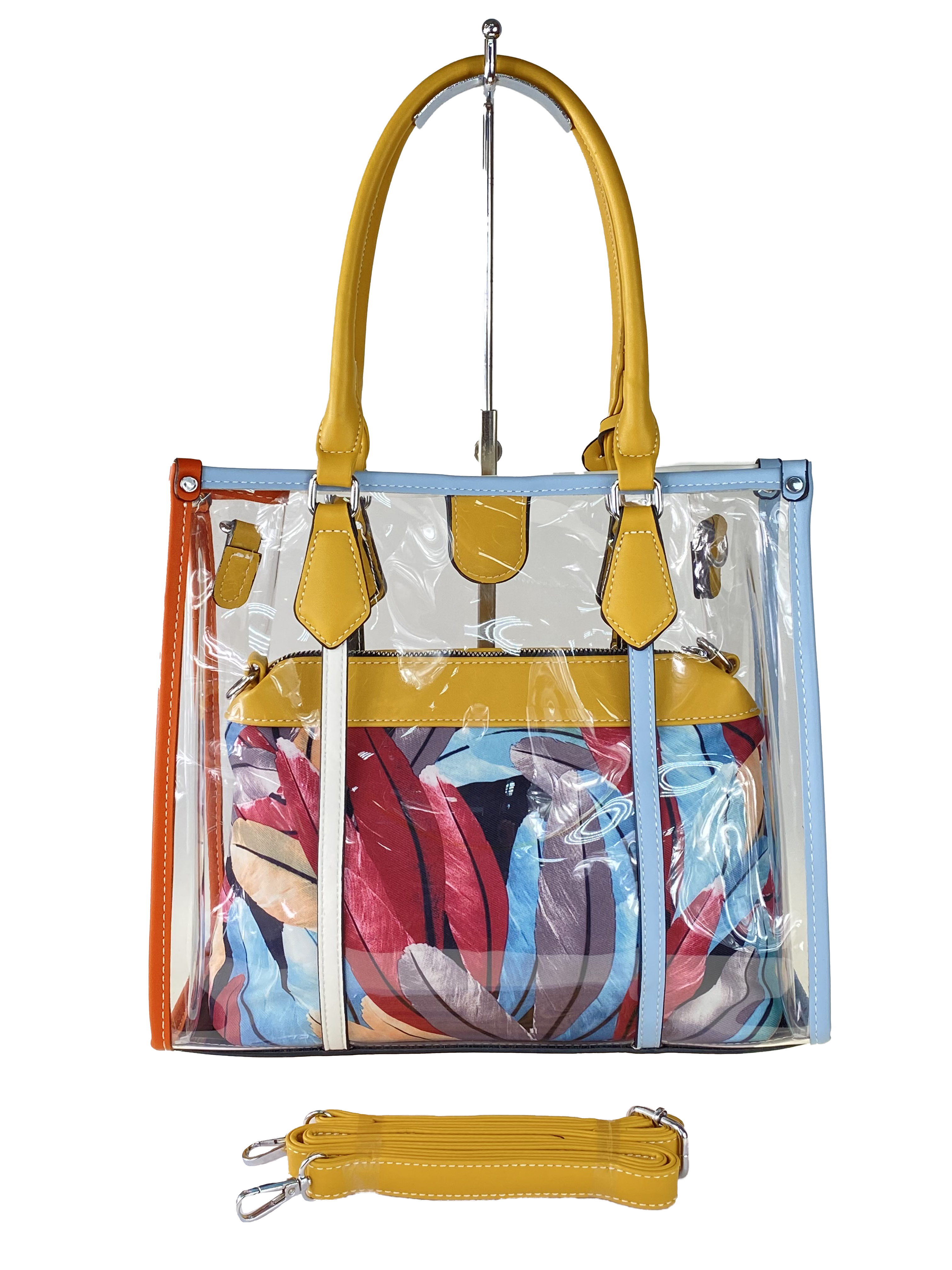 На фото 3 - Летняя прозрачная сумка из ПВХ с косметичкой из текстиля, цвет жёлтый