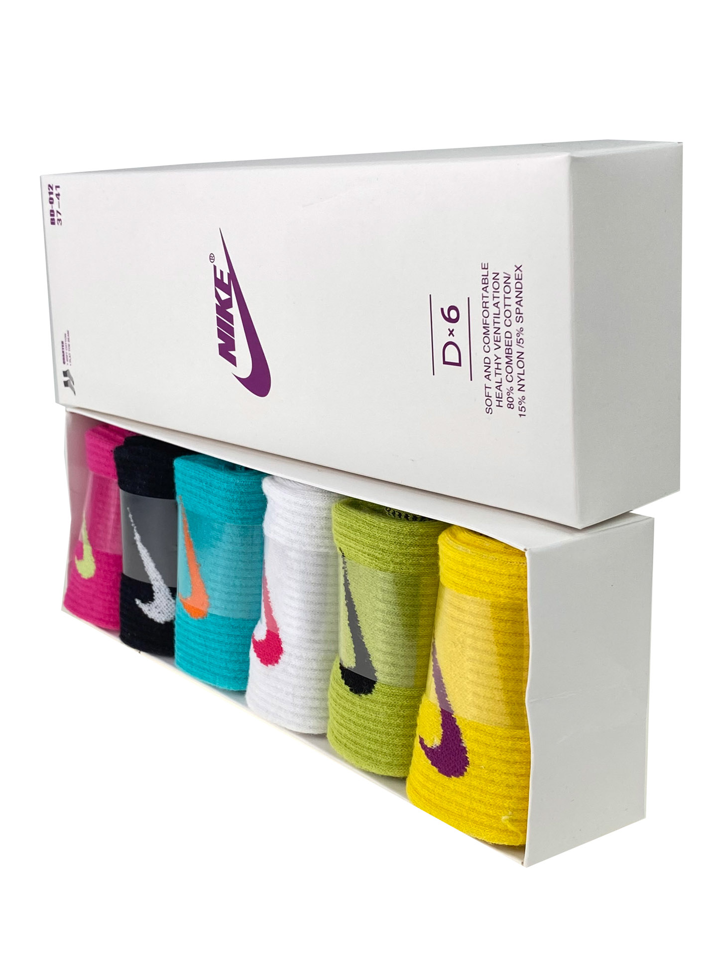 На фото 1 - Набор спортивных женских носков в коробке, 6 цветов
