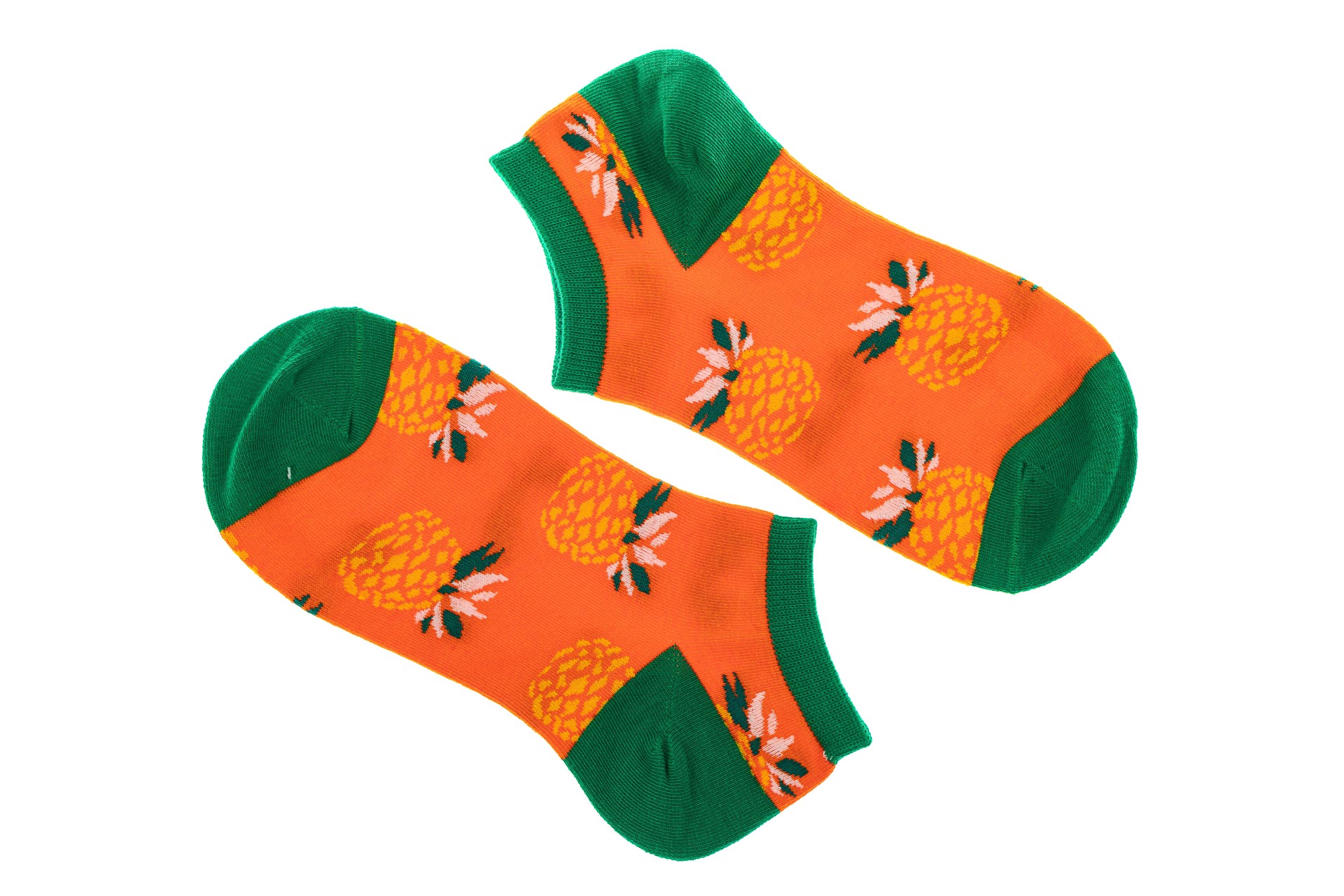На фото 1 - Носки короткие с принтом, цвет оранжевый с зелёным