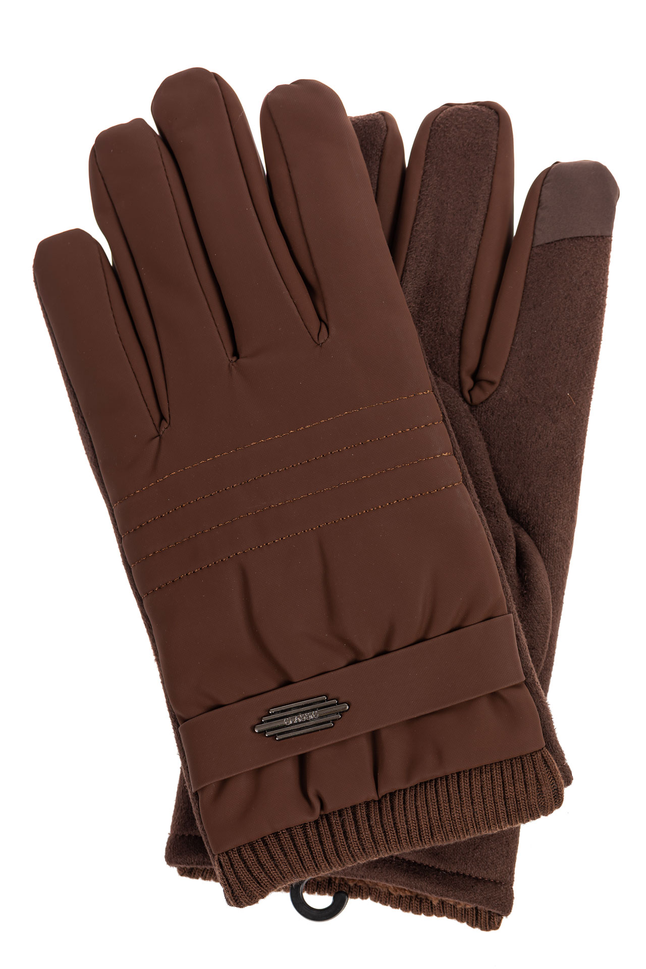 На фото 1 - Утепленные перчатки мужские из текстиля и велюра, цвет коричневый