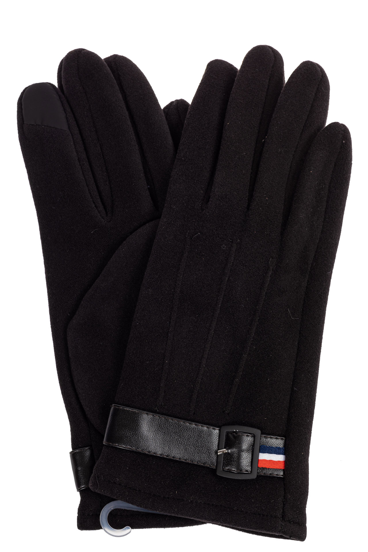 На фото 1 - Перчатки мужские из велюра с декоративным пояском, цвет черный