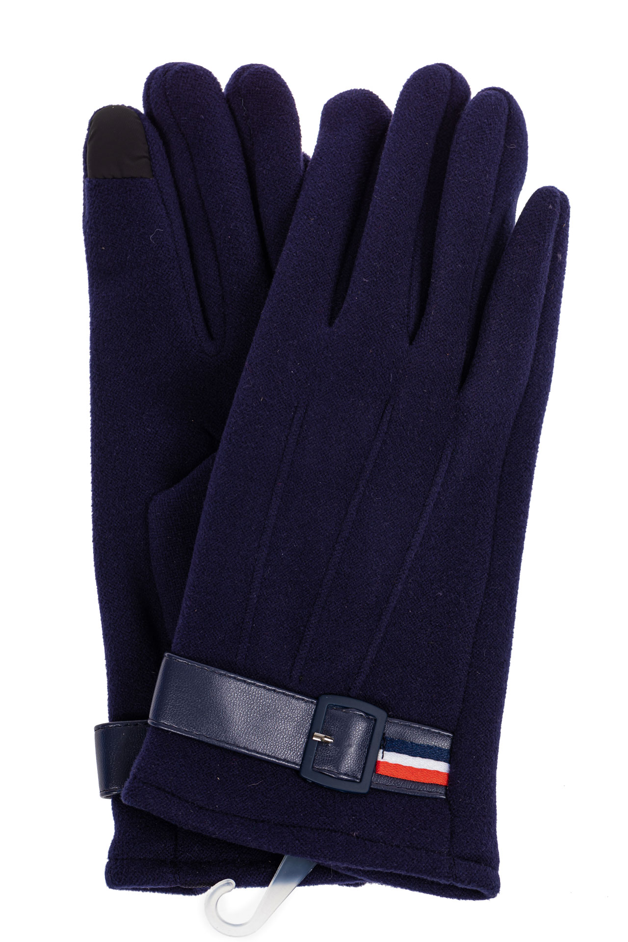 На фото 1 - Перчатки мужские из велюра с декоративным ремешком, цвет синий
