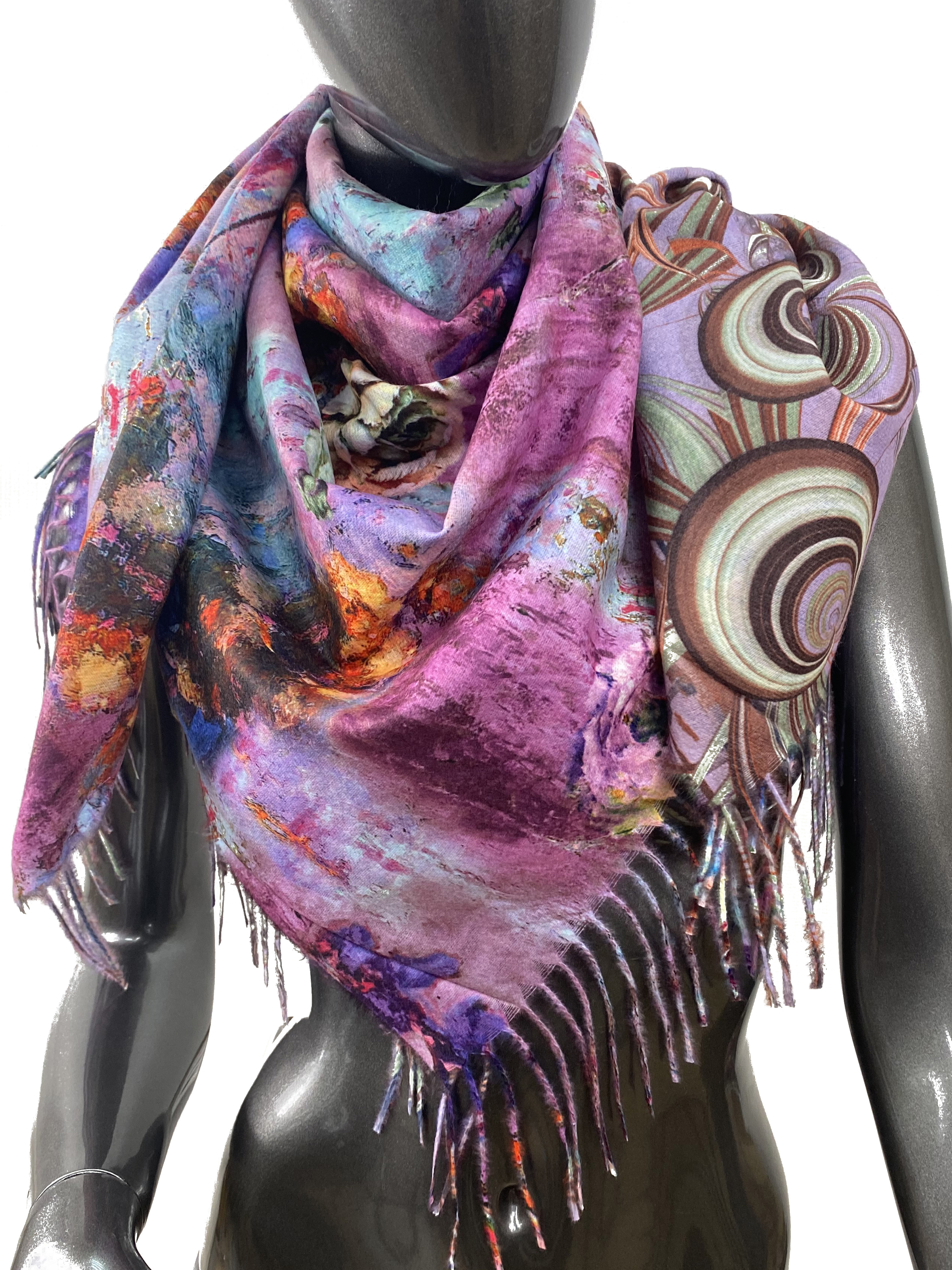 На фото 1 - Двухсторонний платок из кашемира, мультицвет
