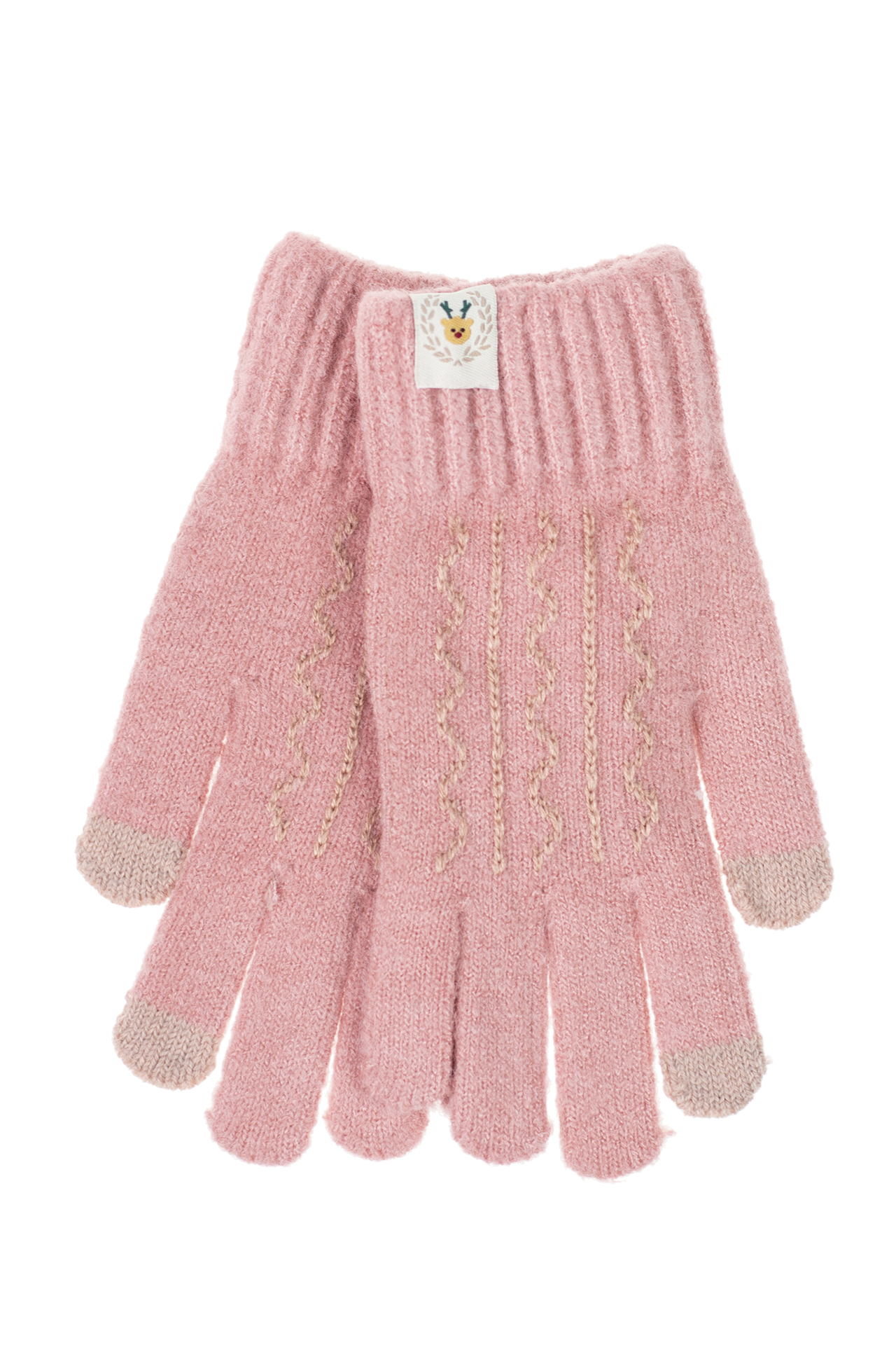 На фото 1 - Женские перчатки из шерсти с орнаментом и термонаклейкой, цвет розовый