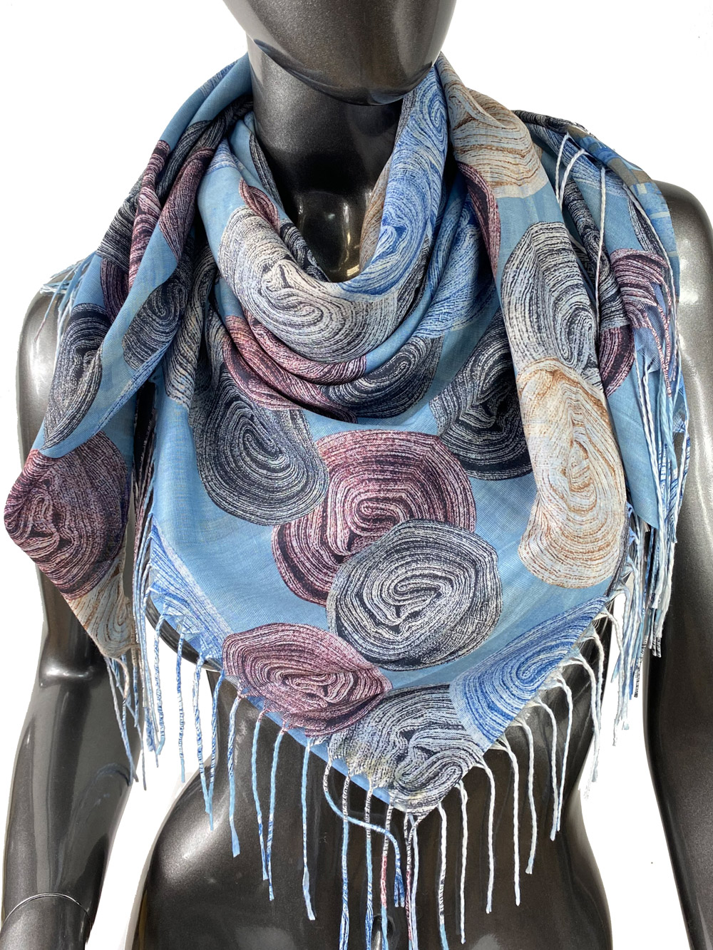 На фото 1 - Двухсторонний лёгкий платок из кашемира с узором, цвет голубой