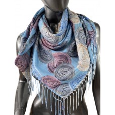 На фото 1 - Двухсторонний лёгкий платок из кашемира с узором, цвет голубой