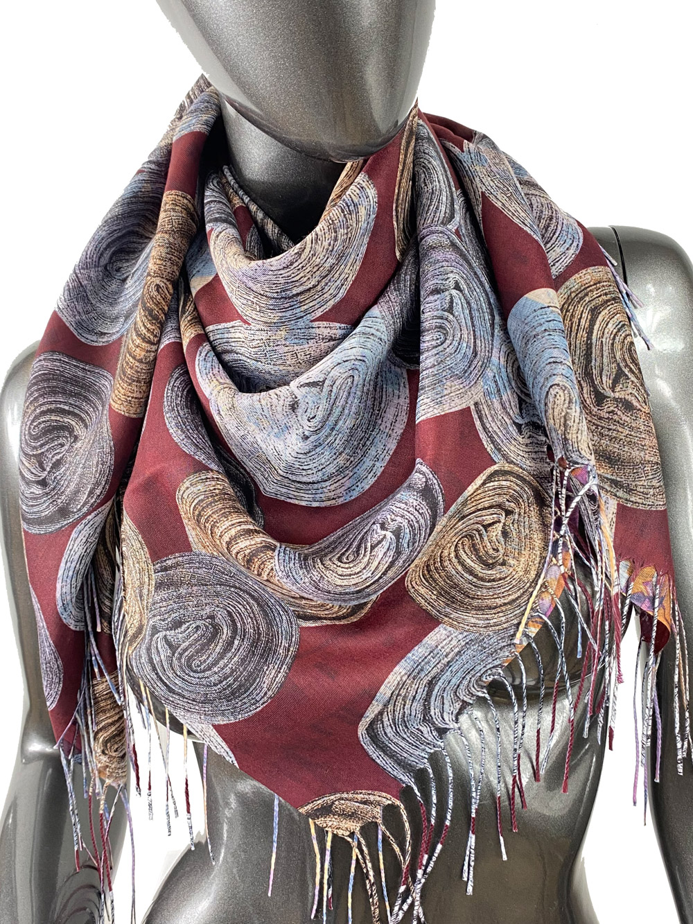 На фото 1 - Двухсторонний лёгкий платок из кашемира с узором, цвет бордовый