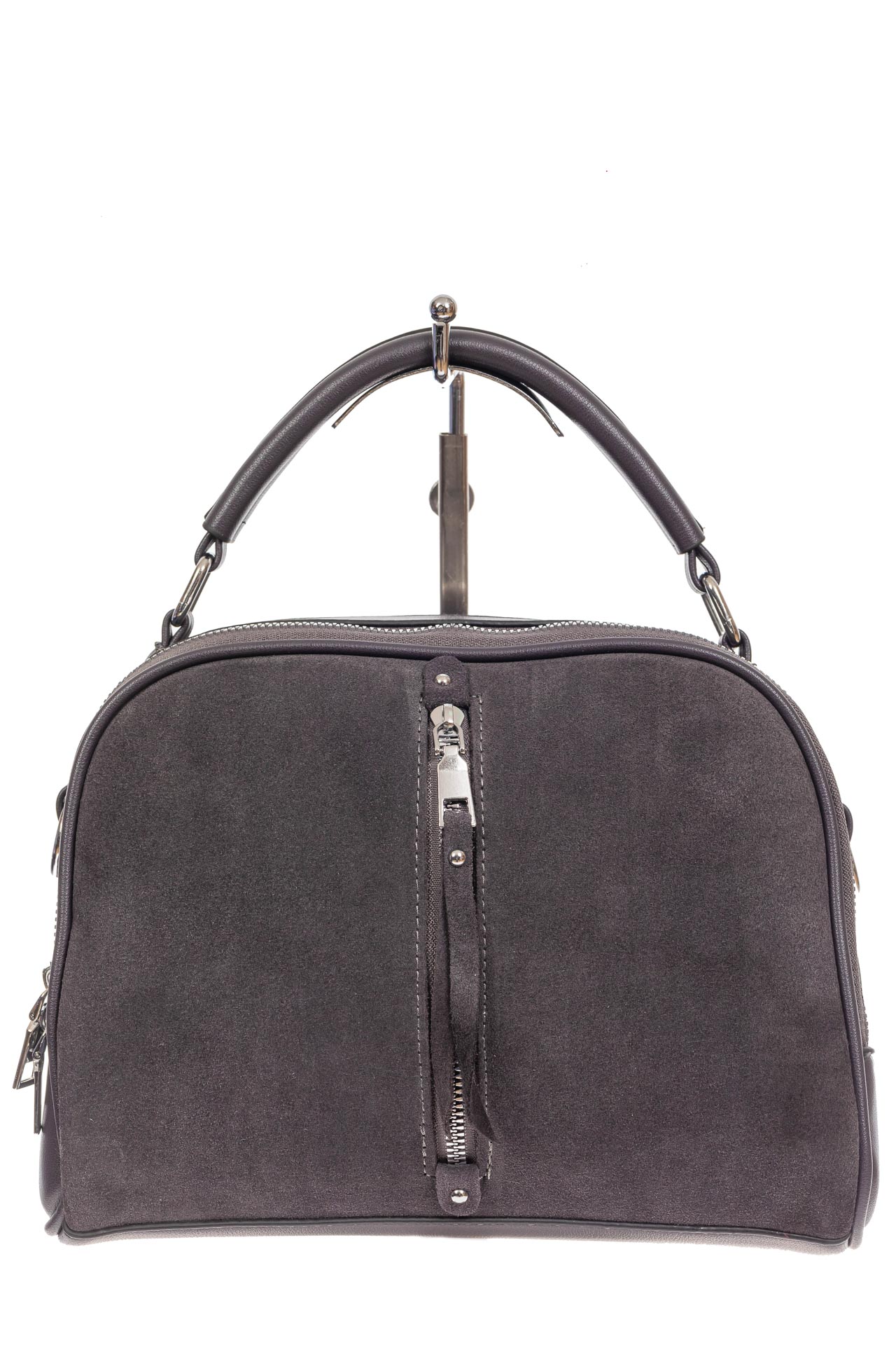На фото 2 - Женская сумка-купол из комбинированных материалов, цвет серый