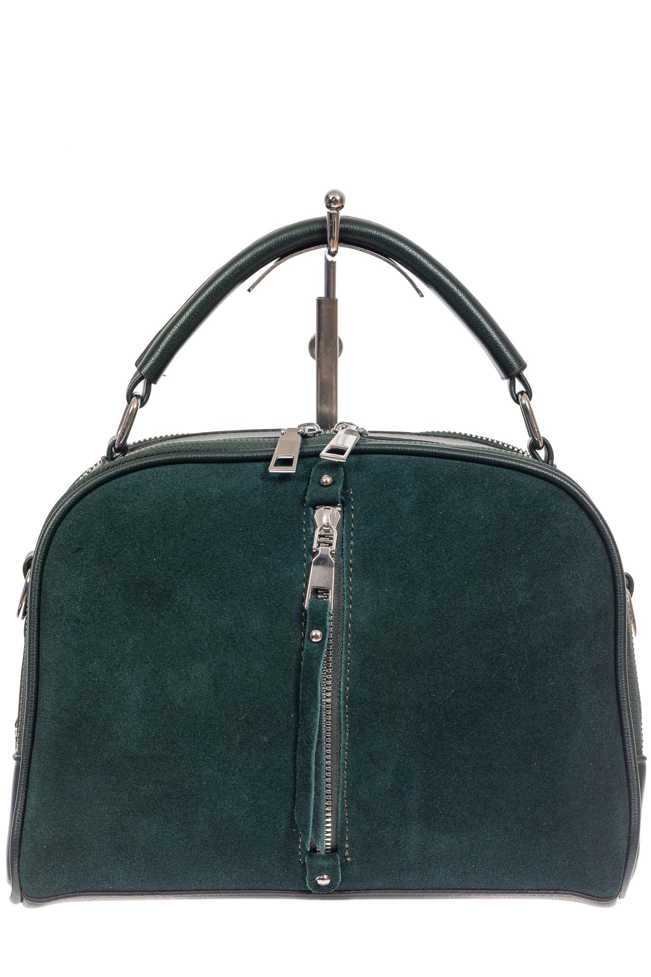 На фото 2 - Женская сумка-купол из комбинированных материалов, цвет зелёный