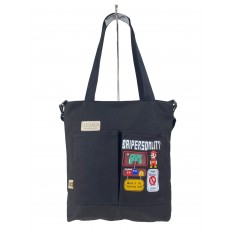 На фото 2 - Женская сумка шоппер из текстиля, цвет черный 