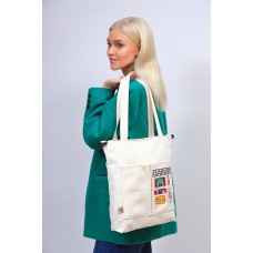 На фото 1 - Женская сумка шоппер из текстиля, цвет молочный
