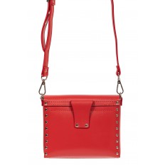 На фото 3 - Женская каркасная сумочка из натуральной кожи с металлическим декором, цвет красный