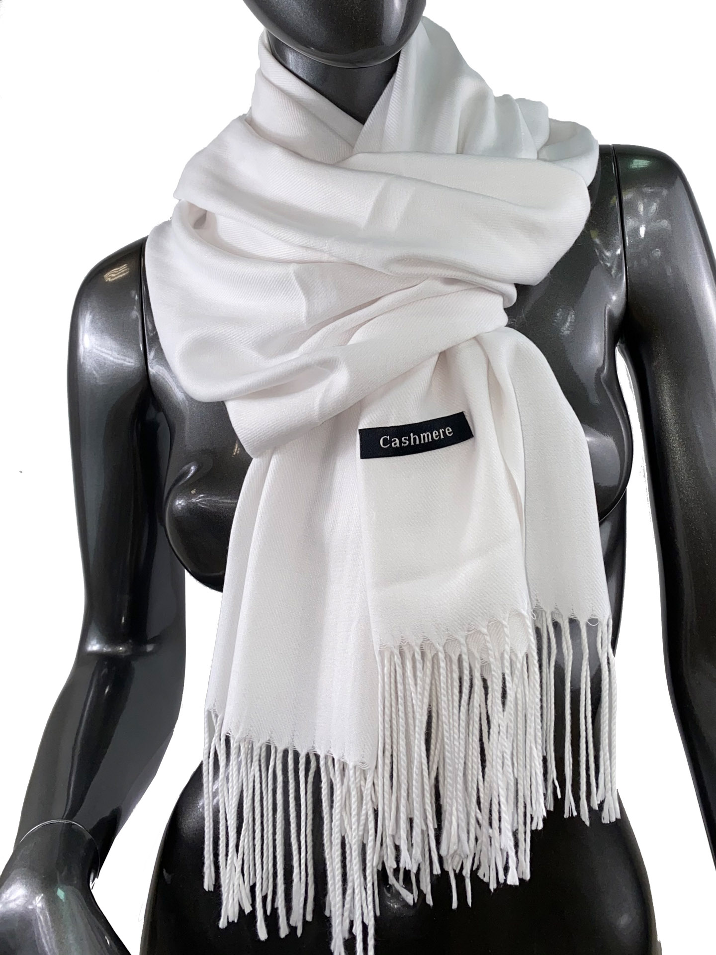 На фото 1 - Однотонный шарф-палантин из кашемира, цвет белый