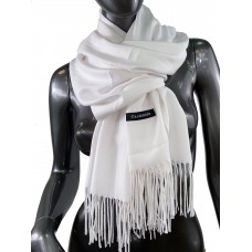 На фото 1 - Однотонный шарф-палантин из кашемира, цвет белый
